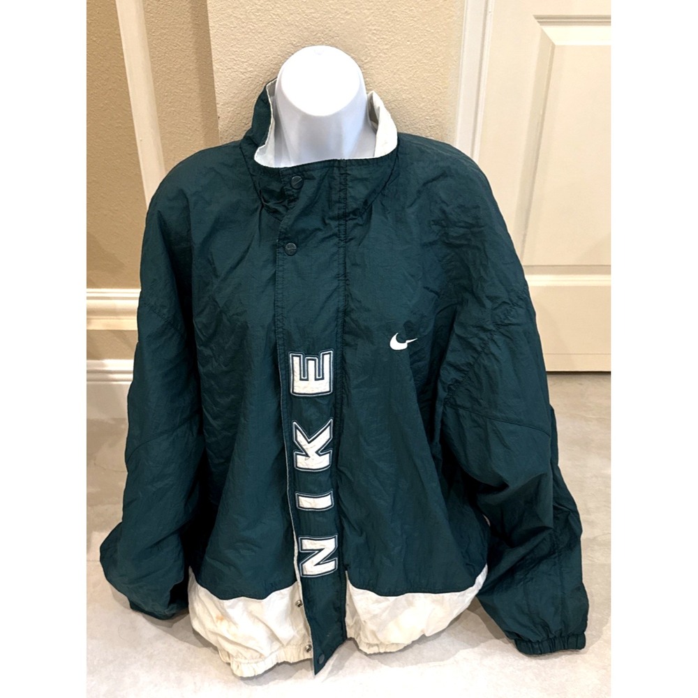 VTG 90s NIKE Full Zip Spell Out Green Windbreaker Jacket Sz XXL Retro **Read
